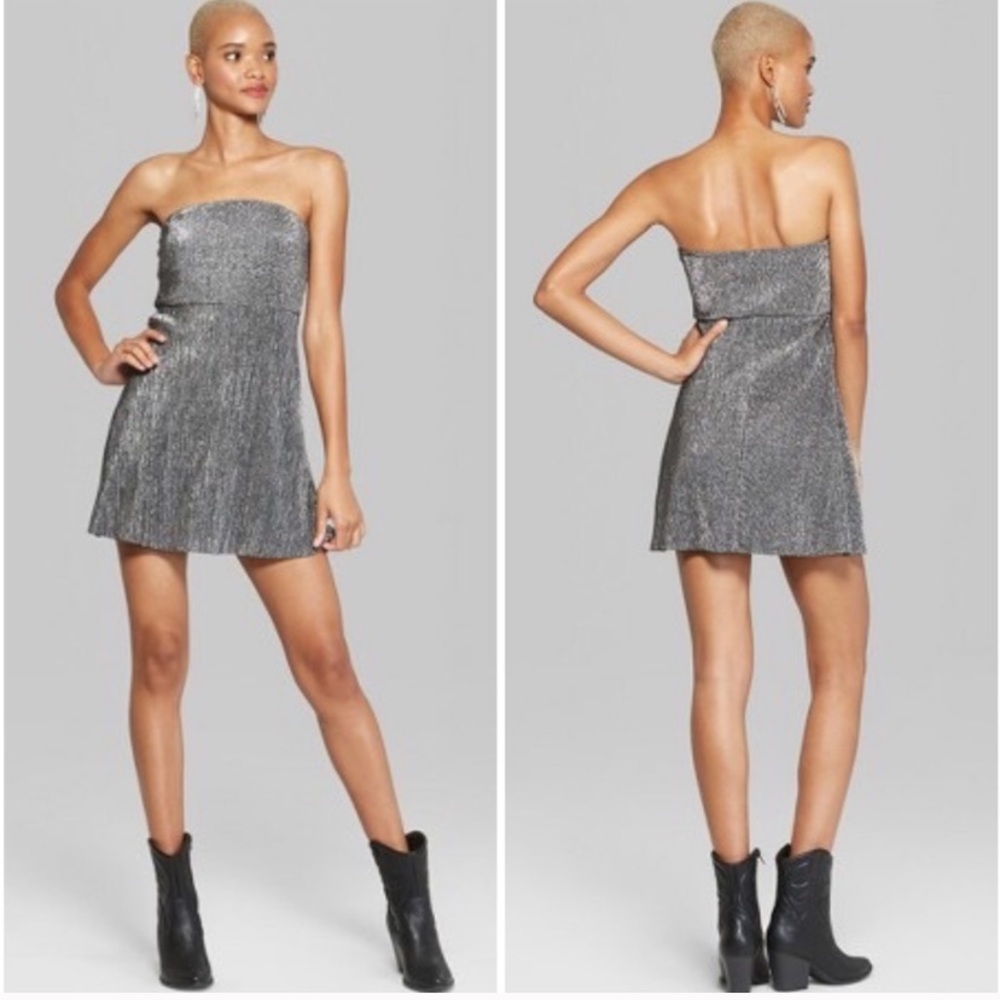 Wild Fable Strapless Metallic Silver Dress | Large